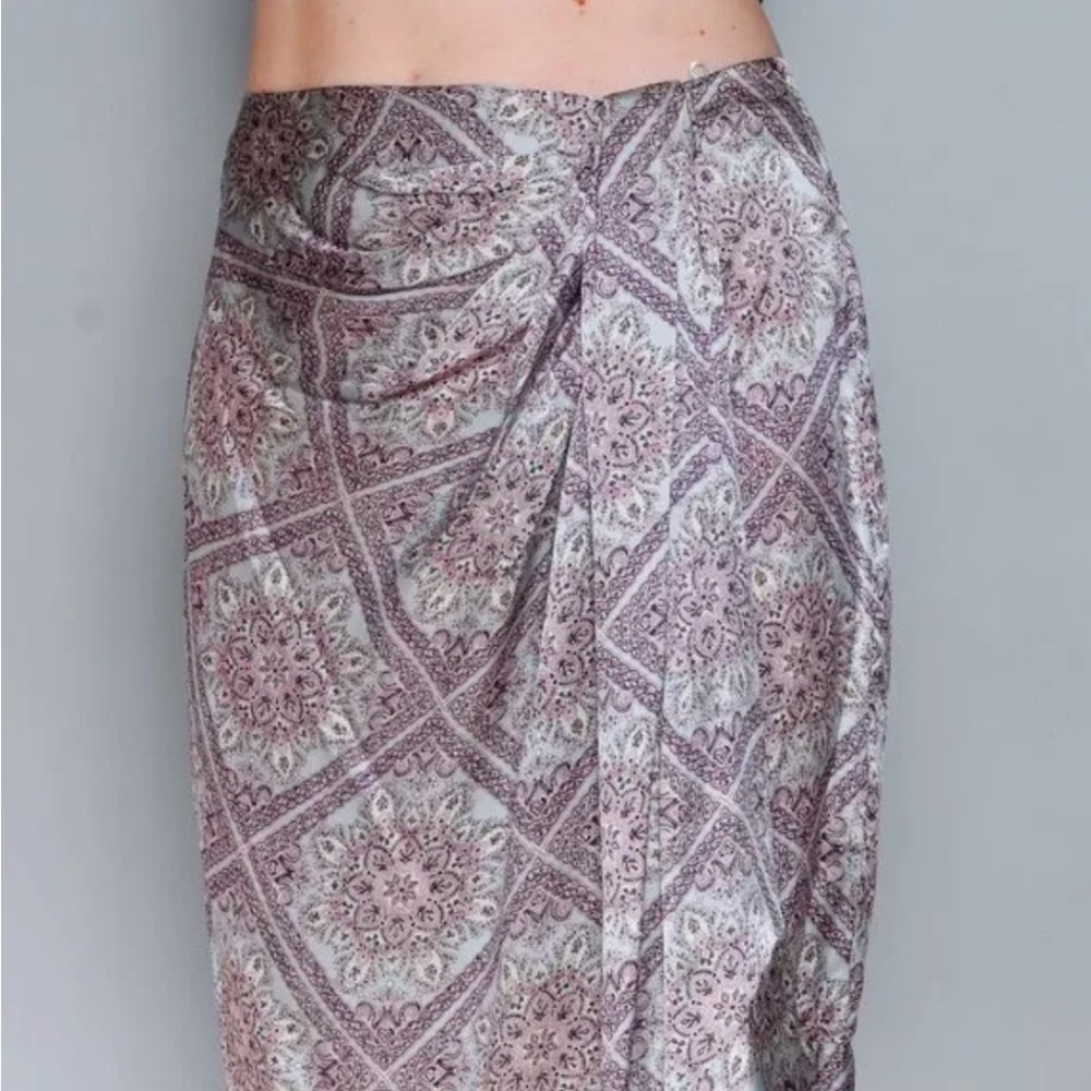 Zimmermann Silk Print Faux Wrap Skirt Size 1 | Light Blue Lavender - Picture 3 of 9